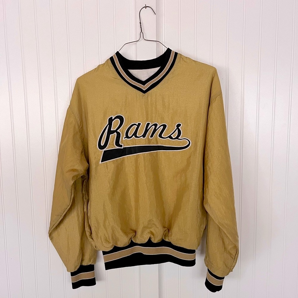 Vintage Rams Pullover Jacket Gold Windbreaker Black and White Accents Mens Small